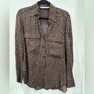 Zara Leopard Print Shirt in Navy and Camel